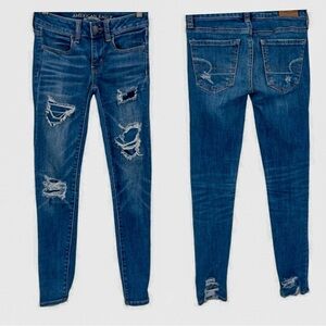 2/$30 American Eagle Distressed Stretch Skinny Jegging Jeans 00 Short